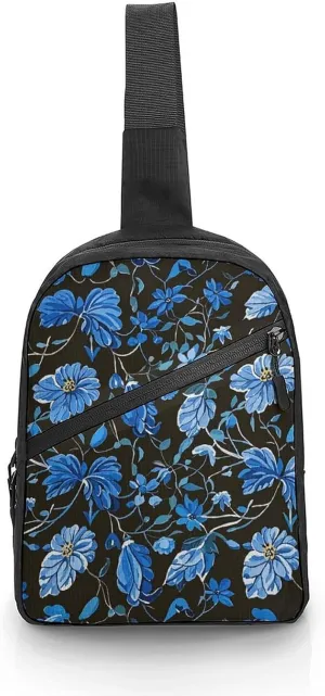 Sling Bag for Women Men Daypack Blue Twig Flower Chest Bag Crossbody Backpack for Hiking Travel