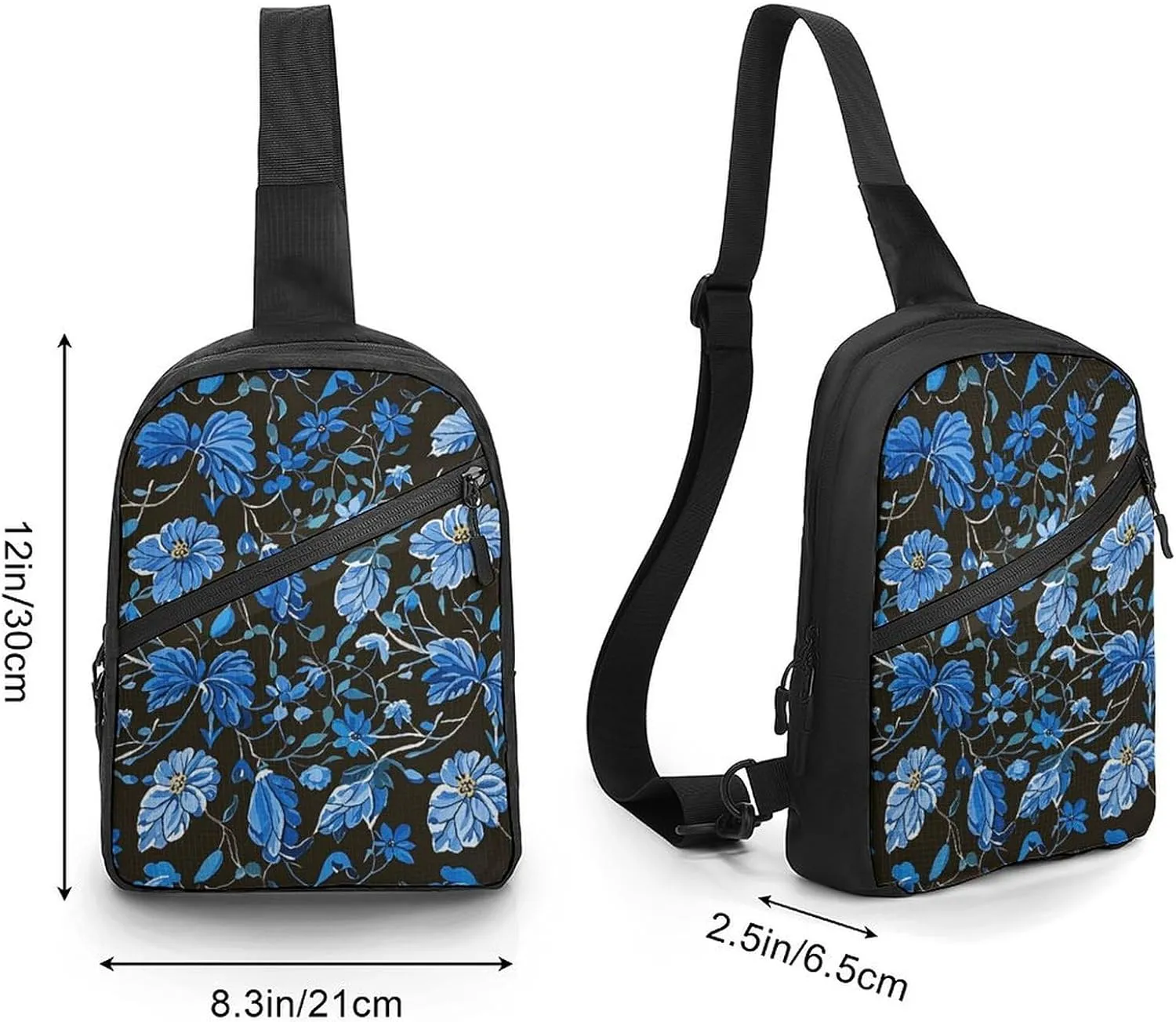 Sling Bag for Women Men Daypack Blue Twig Flower Chest Bag Crossbody Backpack for Hiking Travel