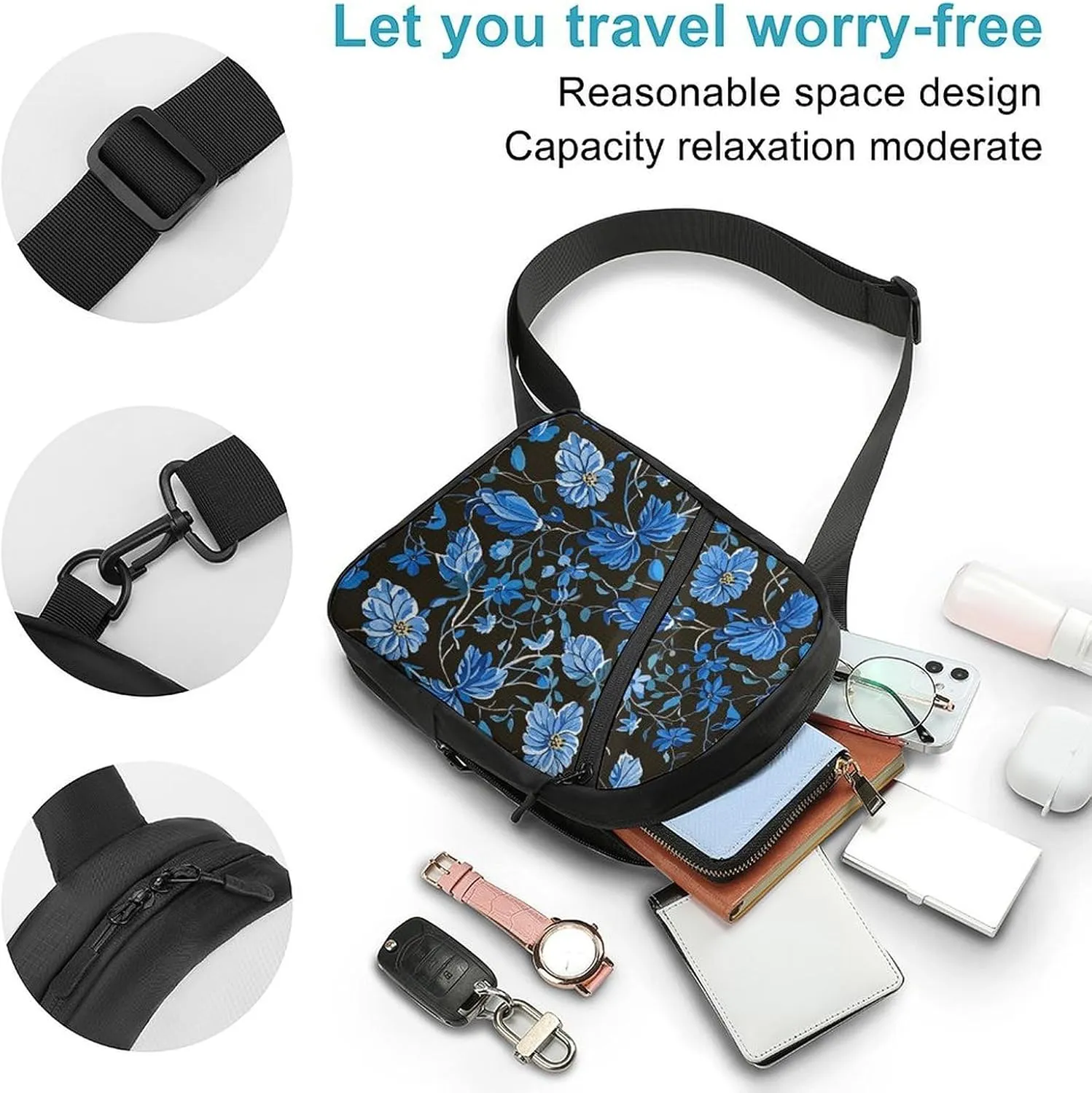 Sling Bag for Women Men Daypack Blue Twig Flower Chest Bag Crossbody Backpack for Hiking Travel