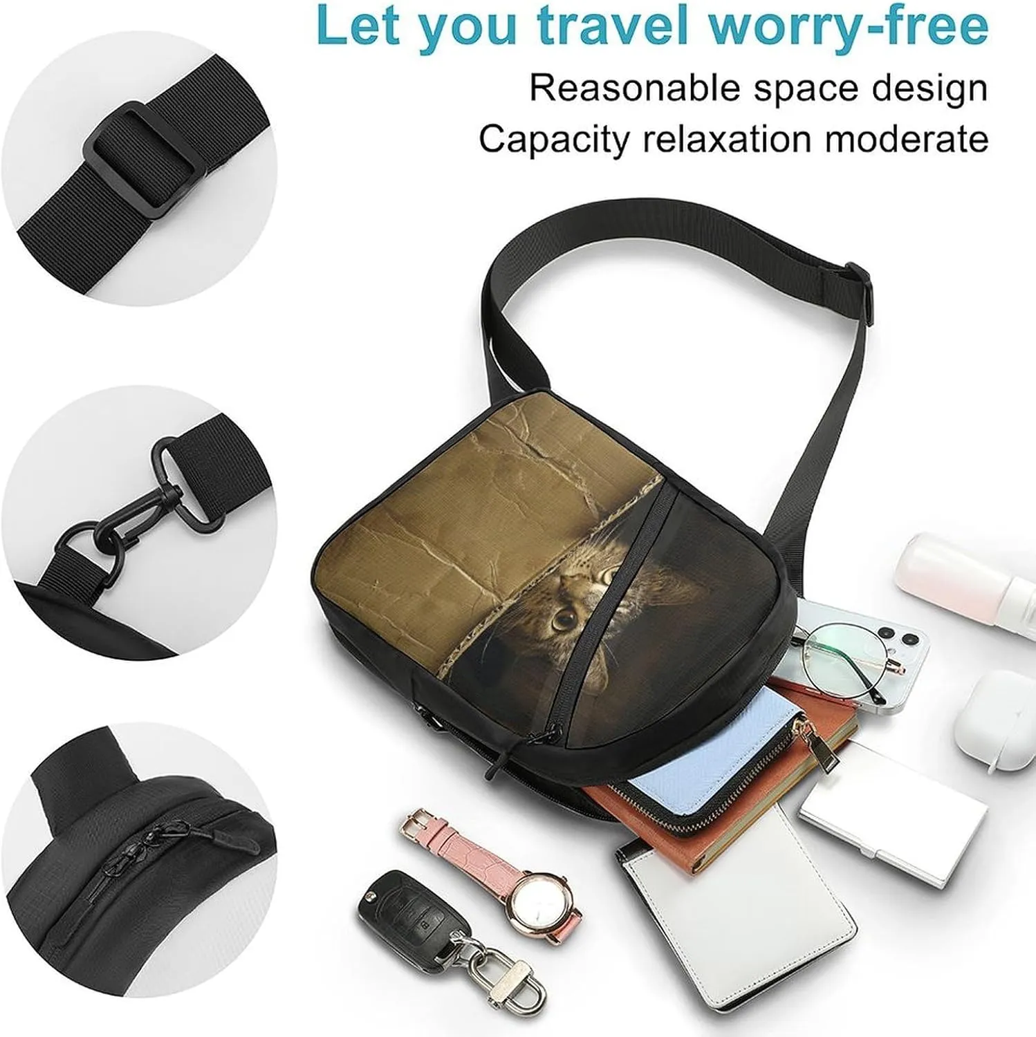 Sling Bag for Women Men Daypack Cat in Cardboard Box Chest Bag Crossbody Backpack for Hiking Travel