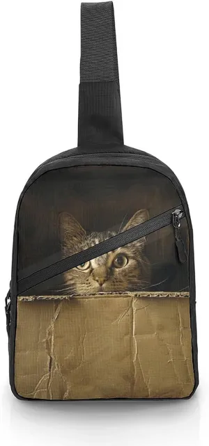 Sling Bag for Women Men Daypack Cat in Cardboard Box Chest Bag Crossbody Backpack for Hiking Travel