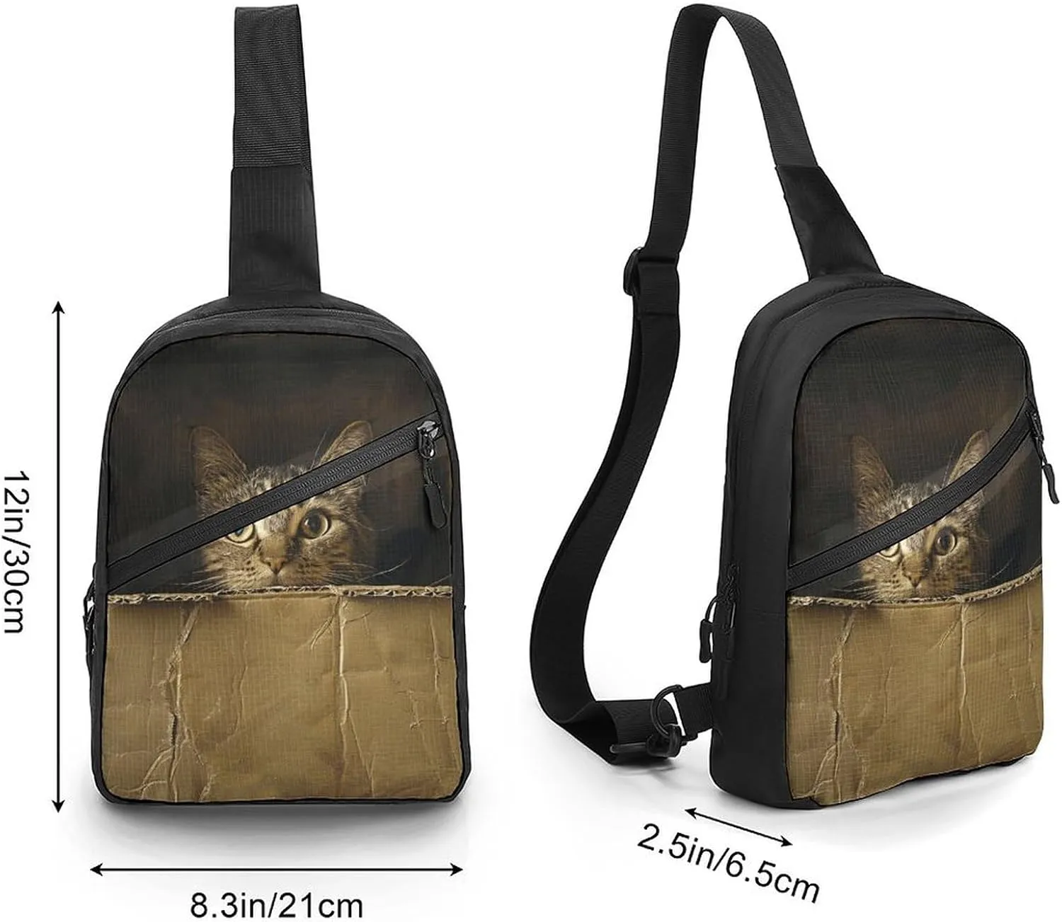 Sling Bag for Women Men Daypack Cat in Cardboard Box Chest Bag Crossbody Backpack for Hiking Travel