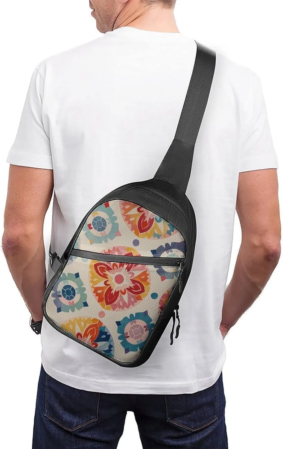 Sling Bag for Women Men Daypack Color Medallion Pattern Chest Bag Crossbody Backpack for Hiking Travel