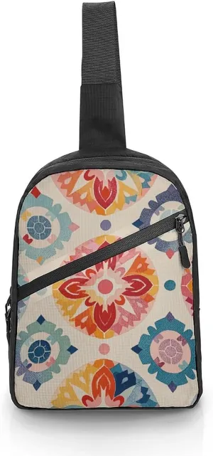 Sling Bag for Women Men Daypack Color Medallion Pattern Chest Bag Crossbody Backpack for Hiking Travel