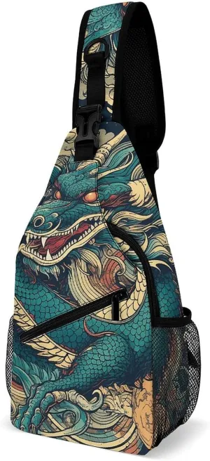 Sling Bag for Women Men Daypack Colorful Dragon Pattern Chest Bag Crossbody Backpack for Hiking Travel