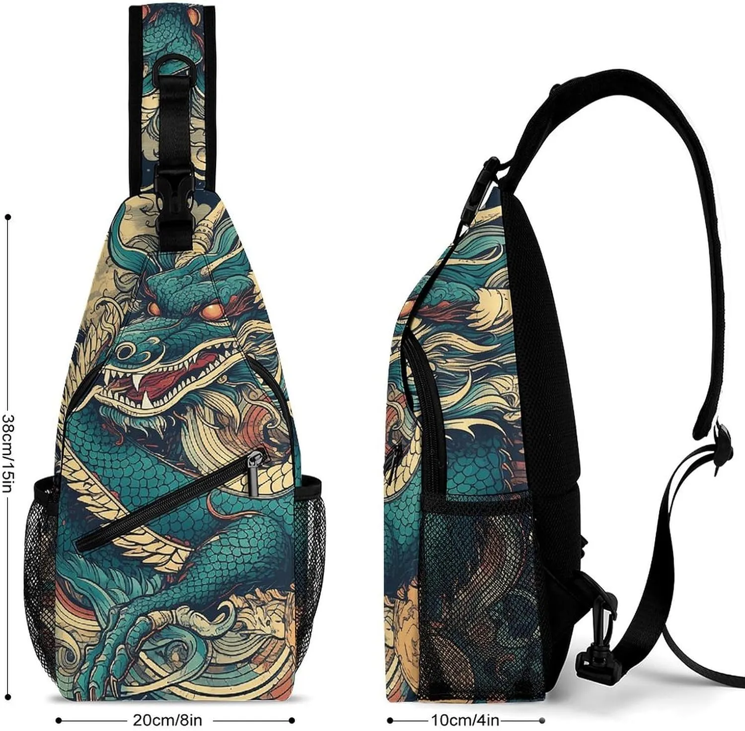 Sling Bag for Women Men Daypack Colorful Dragon Pattern Chest Bag Crossbody Backpack for Hiking Travel