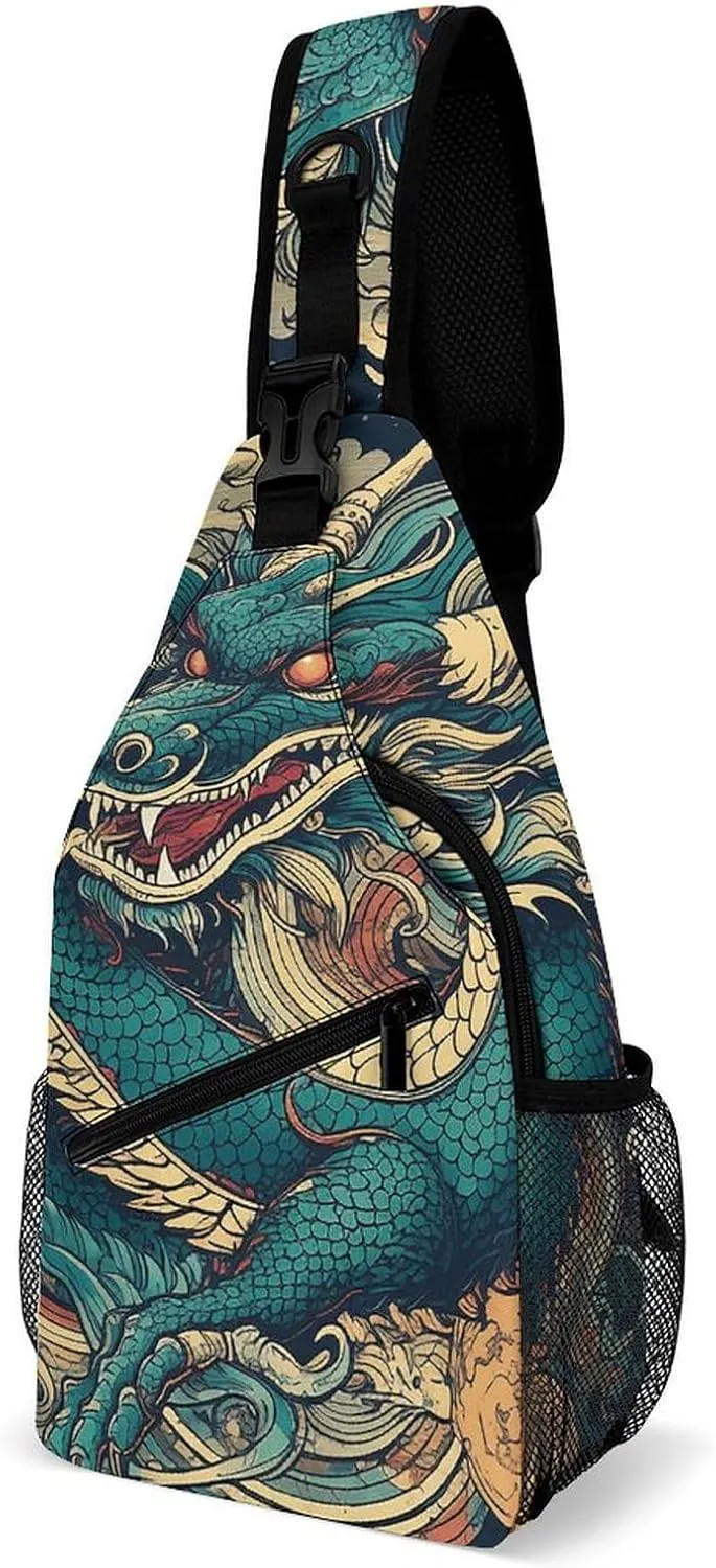 Sling Bag for Women Men Daypack Colorful Dragon Pattern Chest Bag Crossbody Backpack for Hiking Travel