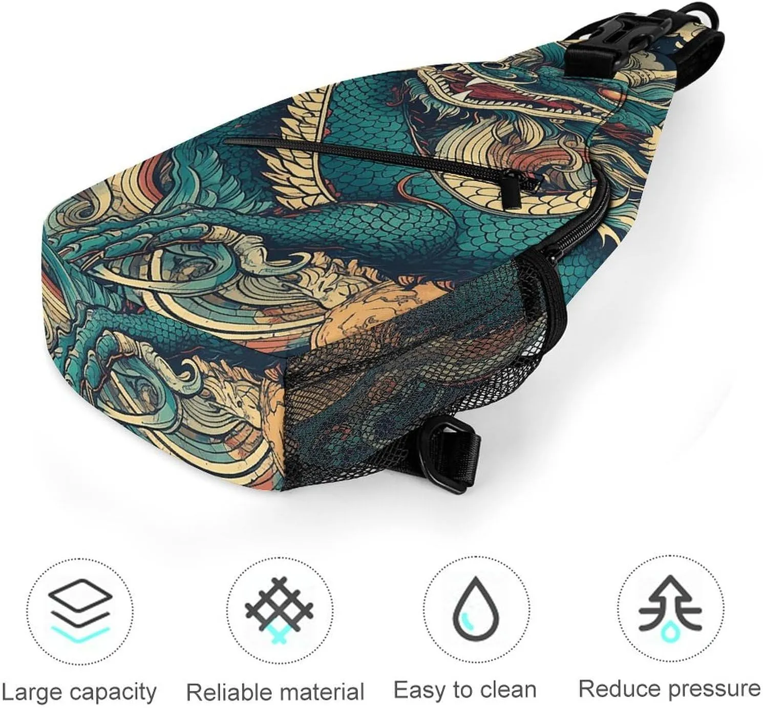 Sling Bag for Women Men Daypack Colorful Dragon Pattern Chest Bag Crossbody Backpack for Hiking Travel