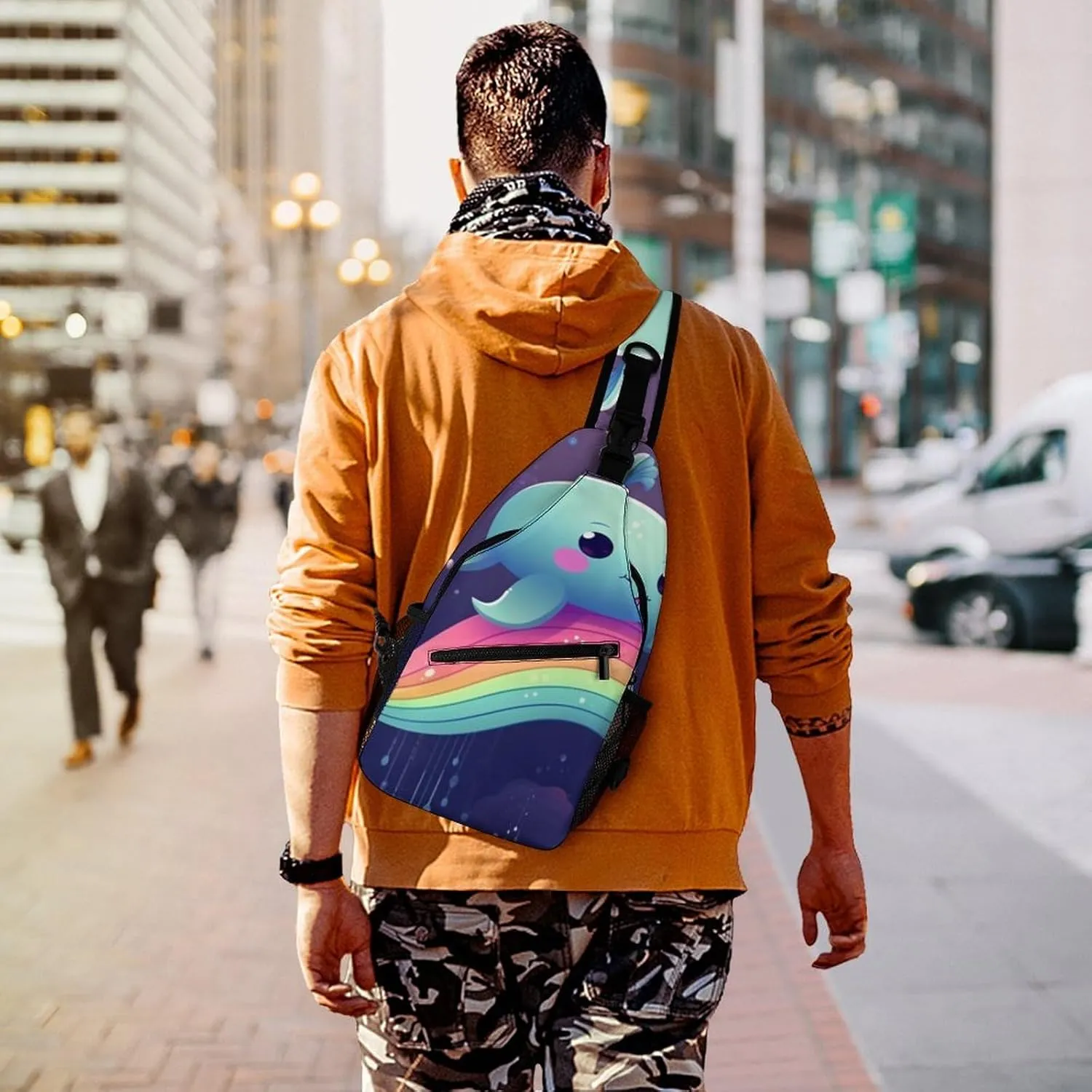 Sling Bag for Women Men Daypack Cute Sea Animal Rainbow Chest Bag Crossbody Backpack for Hiking Travel, 38x20cm
