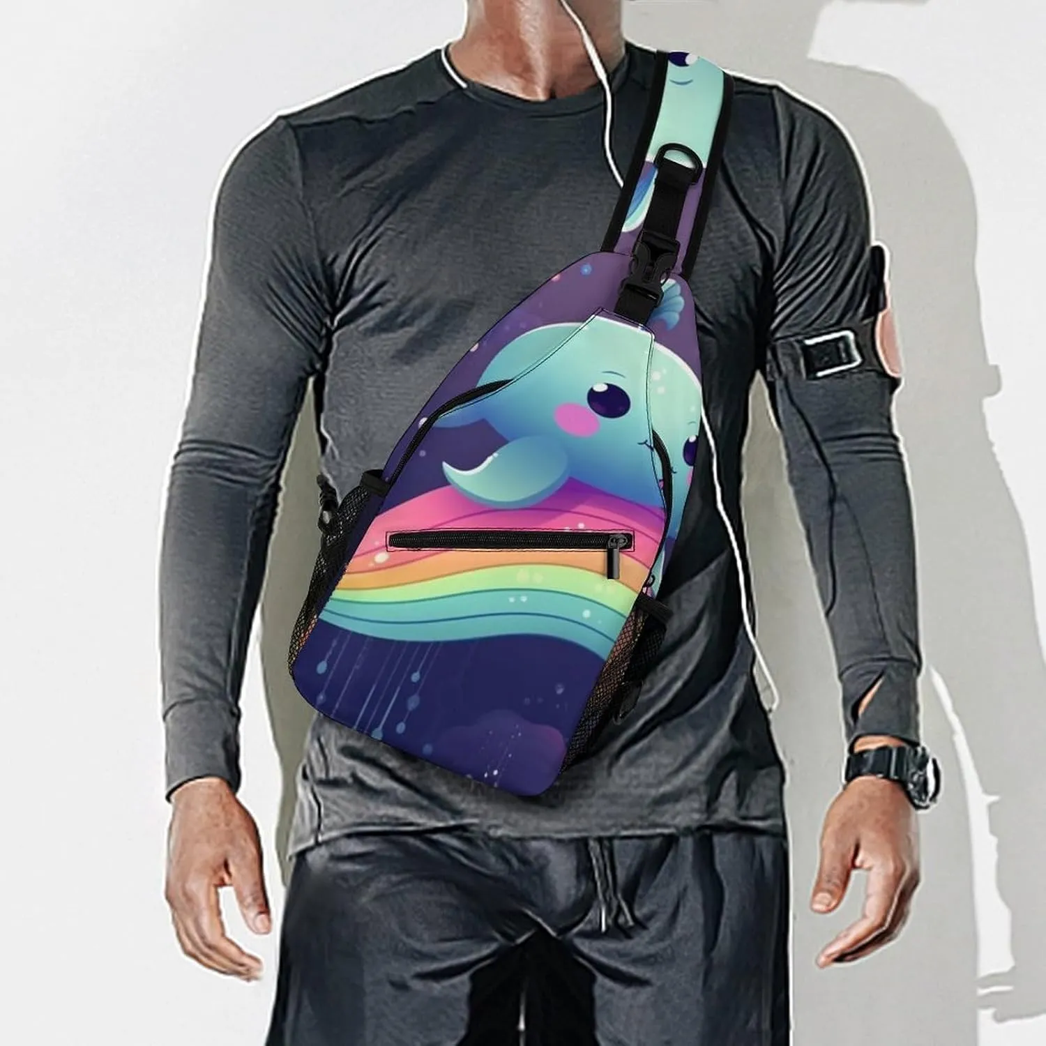 Sling Bag for Women Men Daypack Cute Sea Animal Rainbow Chest Bag Crossbody Backpack for Hiking Travel, 38x20cm
