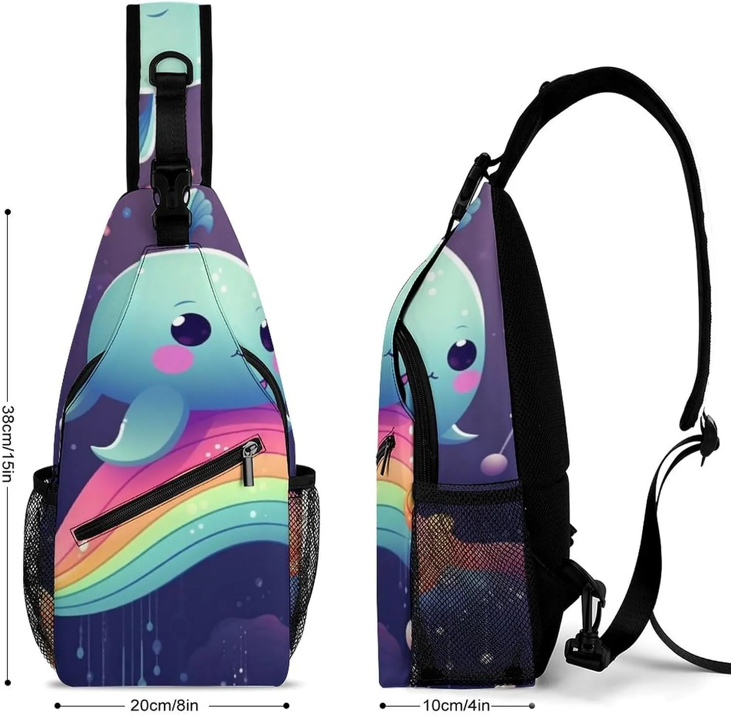 Sling Bag for Women Men Daypack Cute Sea Animal Rainbow Chest Bag Crossbody Backpack for Hiking Travel, 38x20cm