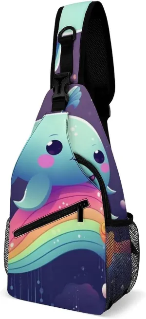 Sling Bag for Women Men Daypack Cute Sea Animal Rainbow Chest Bag Crossbody Backpack for Hiking Travel, 38x20cm
