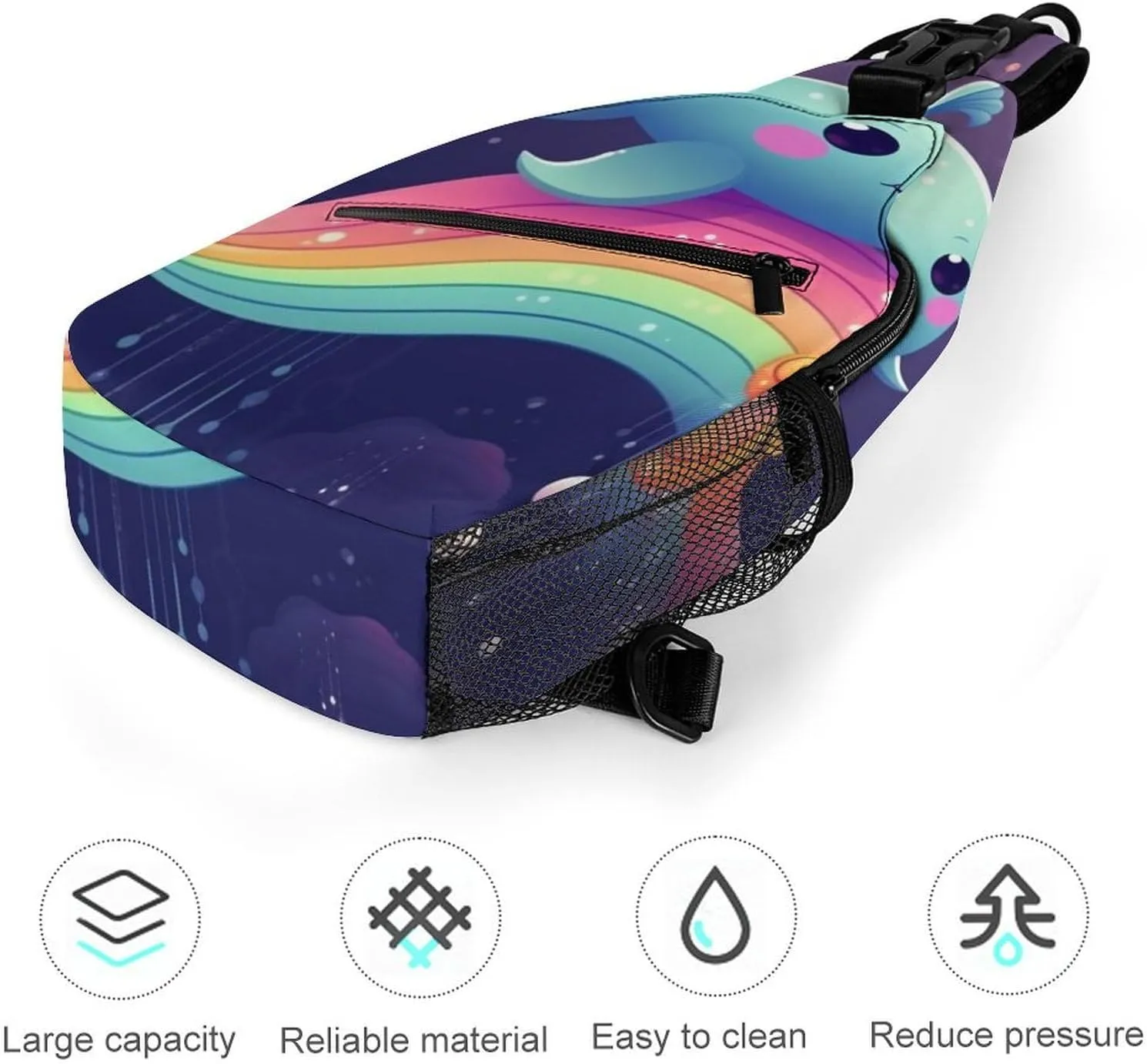 Sling Bag for Women Men Daypack Cute Sea Animal Rainbow Chest Bag Crossbody Backpack for Hiking Travel, 38x20cm