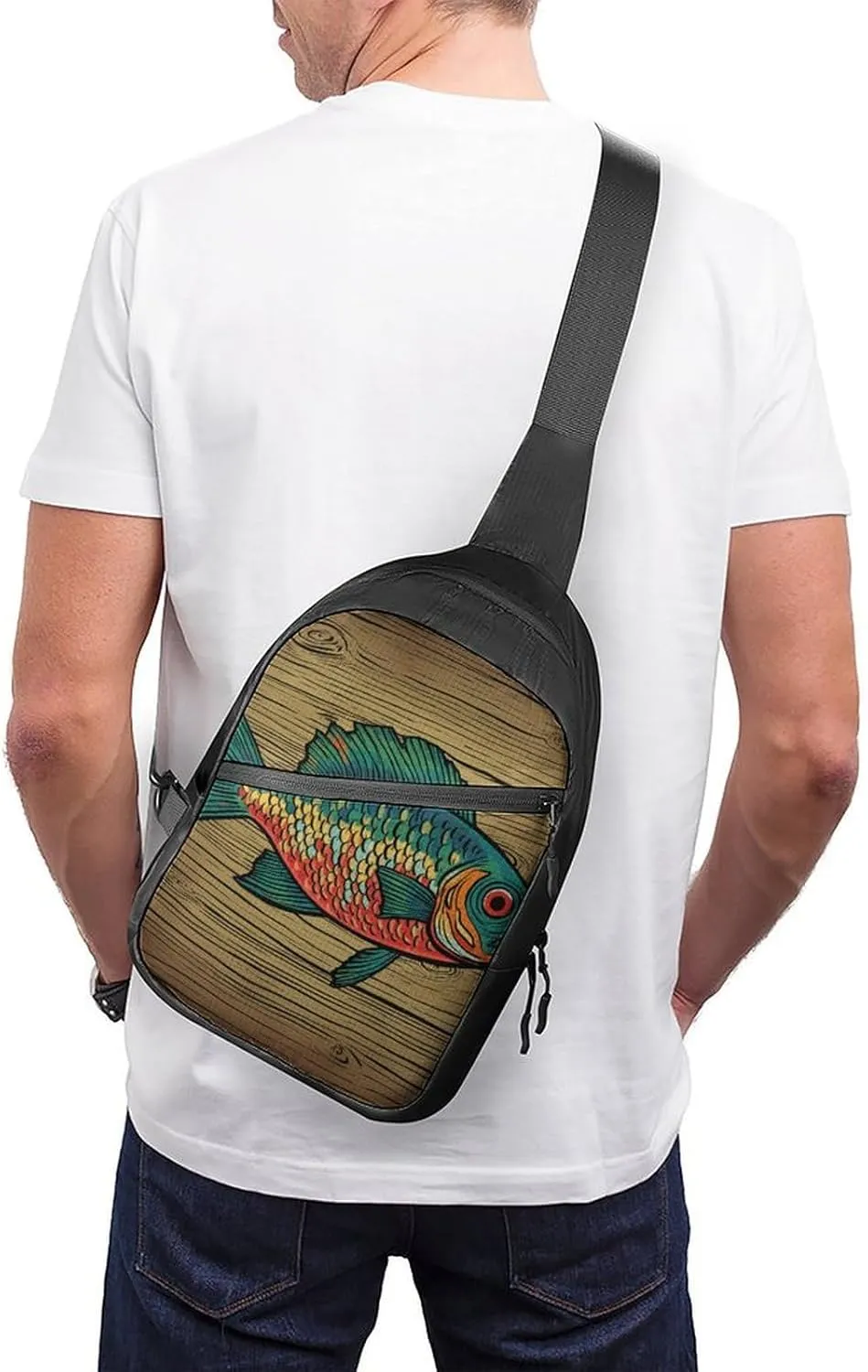 Sling Bag for Women Men Daypack Fish on Wood Chest Bag Crossbody Backpack for Hiking Travel