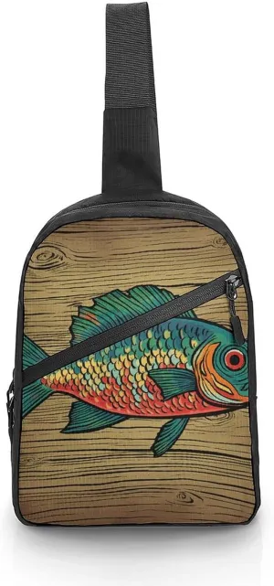 Sling Bag for Women Men Daypack Fish on Wood Chest Bag Crossbody Backpack for Hiking Travel