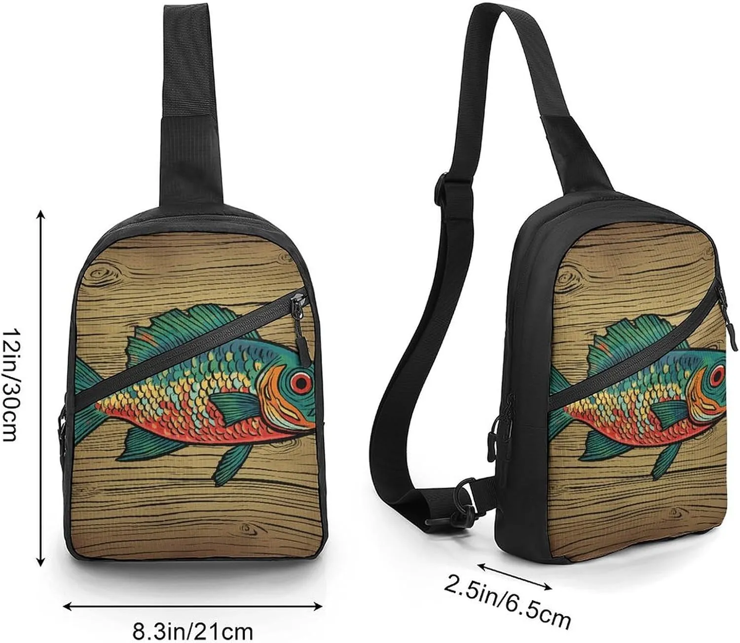 Sling Bag for Women Men Daypack Fish on Wood Chest Bag Crossbody Backpack for Hiking Travel