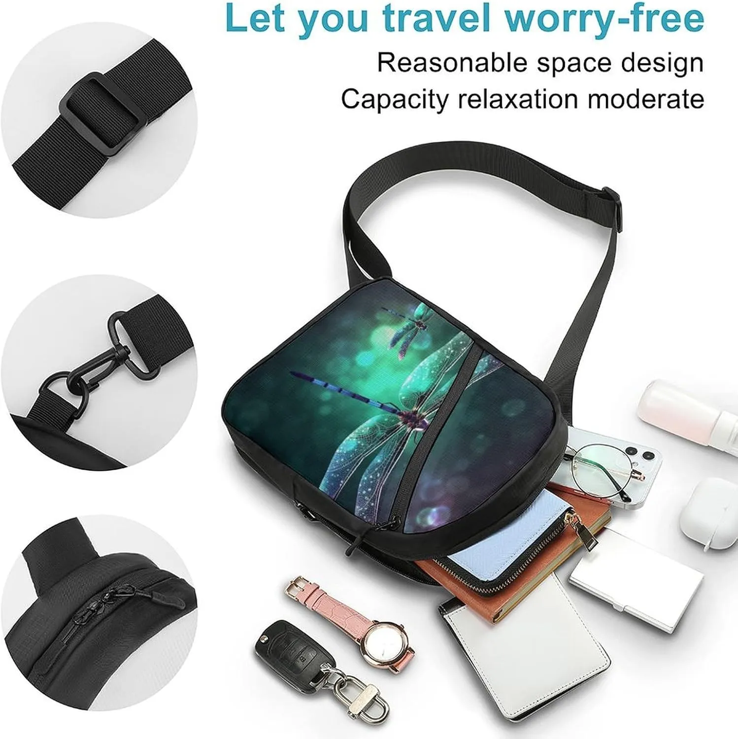 Sling Bag for Women Men Daypack Galaxy Animal Dragonfly Chest Bag Crossbody Backpack for Hiking Travel