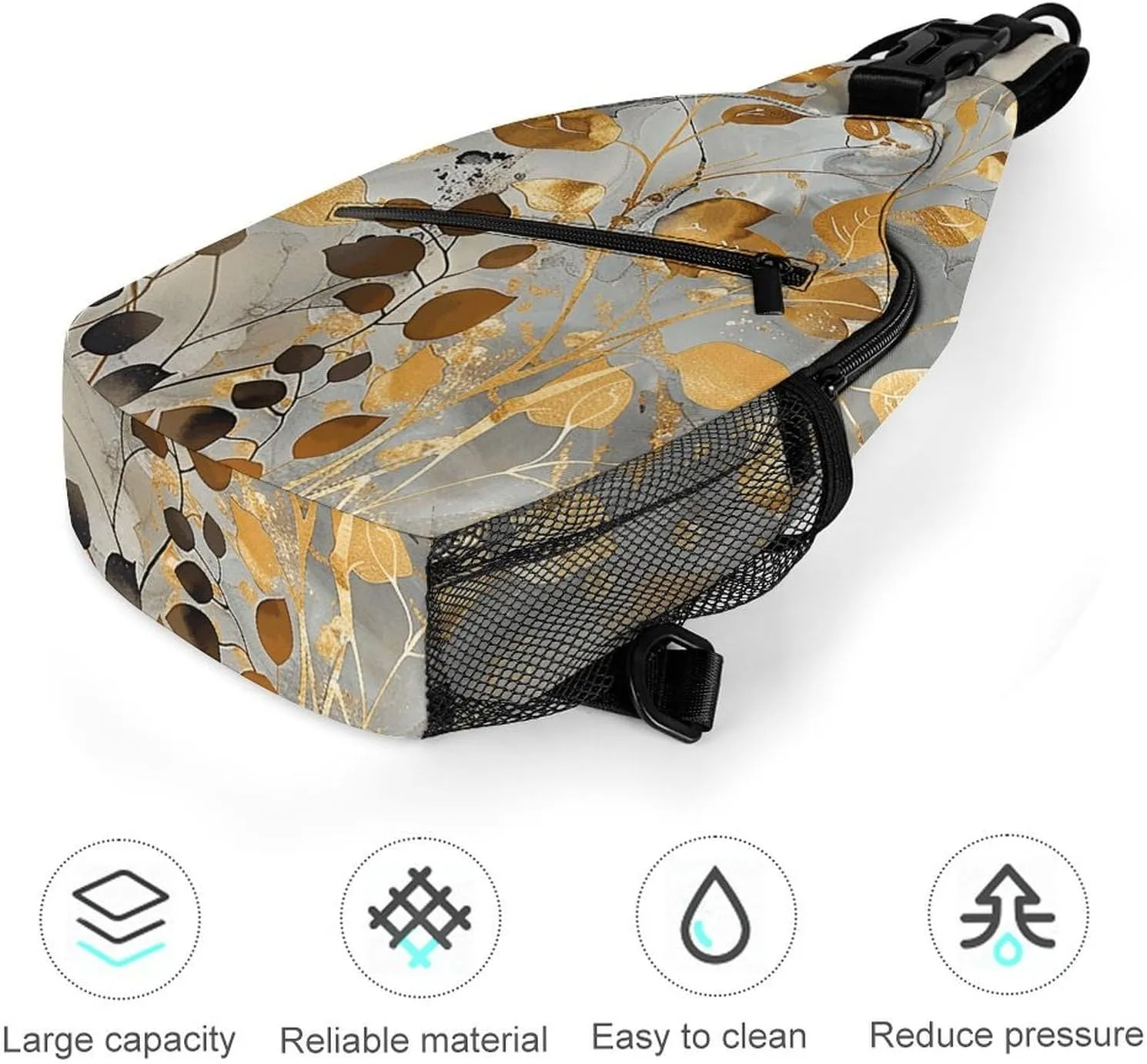 Sling Bag for Women Men Daypack Gold Leaves And Twigs Chest Bag Crossbody Backpack for Hiking Travel