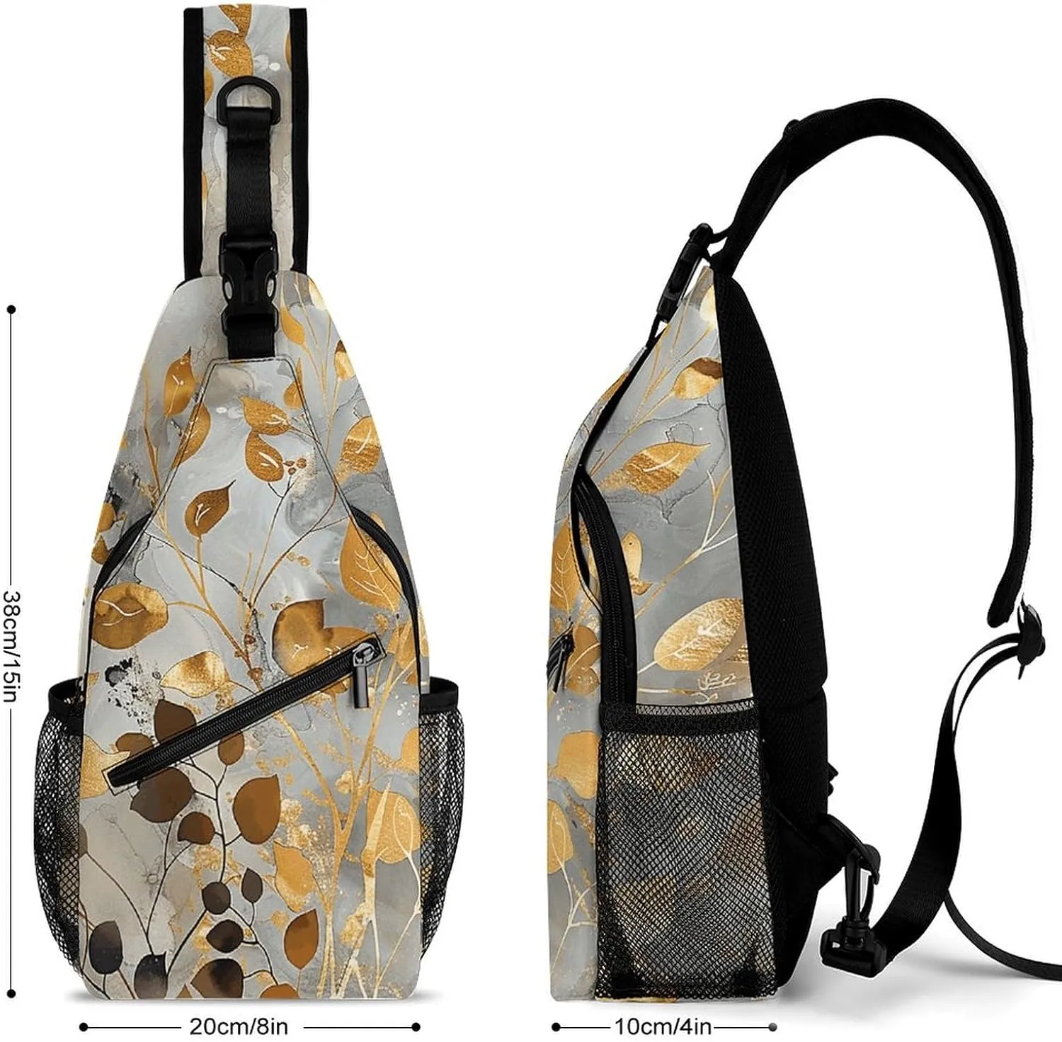 Sling Bag for Women Men Daypack Gold Leaves And Twigs Chest Bag Crossbody Backpack for Hiking Travel