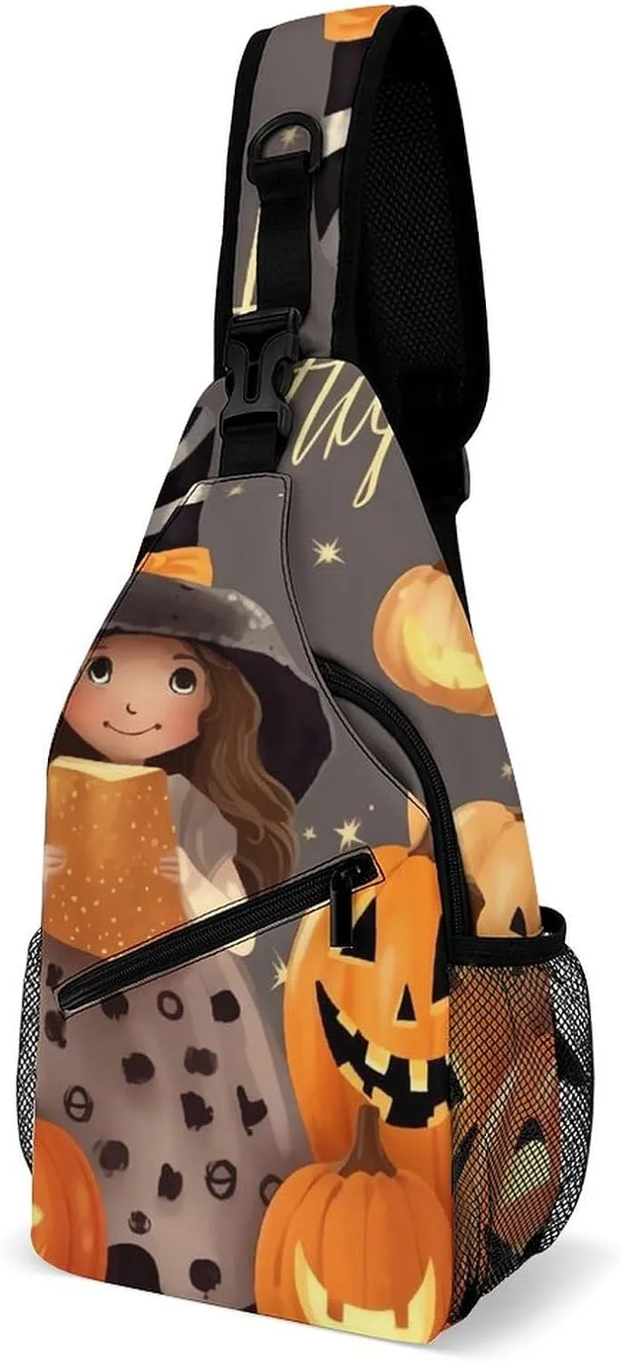 Sling Bag for Women Men Daypack Happy Halloween Day Trick Or Treat Chest Bag Crossbody Backpack for Hiking Travel, 38x20cm