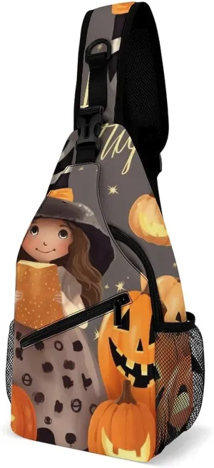 Sling Bag for Women Men Daypack Happy Halloween Day Trick Or Treat Chest Bag Crossbody Backpack for Hiking Travel, 38x20cm