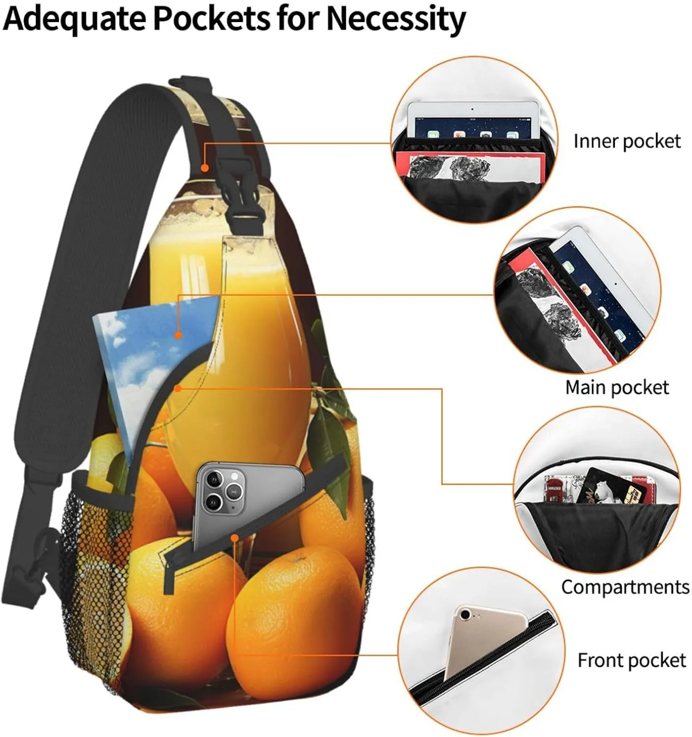 Sling Bag for Women Men Orange juice Cross Chest Bag Diagonally Casual Fashion Travel Hiking Daypack