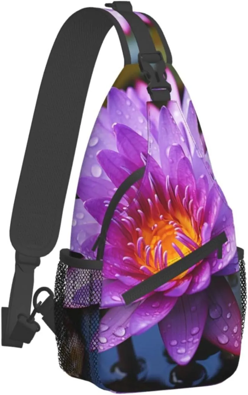 Sling Bag for Women Men Purple water lily Cross Chest Bag Diagonally Casual Fashion Travel Hiking Daypack