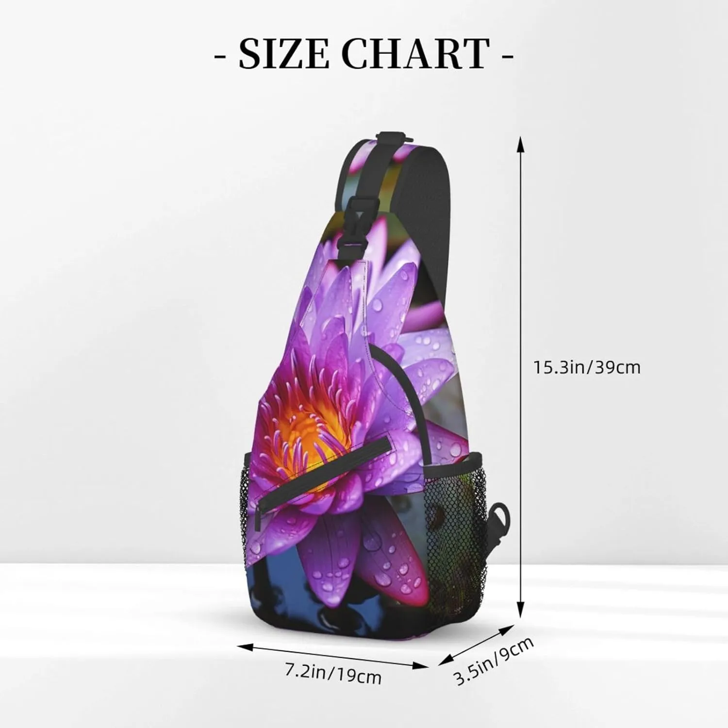 Sling Bag for Women Men Purple water lily Cross Chest Bag Diagonally Casual Fashion Travel Hiking Daypack
