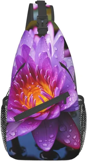 Sling Bag for Women Men Purple water lily Cross Chest Bag Diagonally Casual Fashion Travel Hiking Daypack