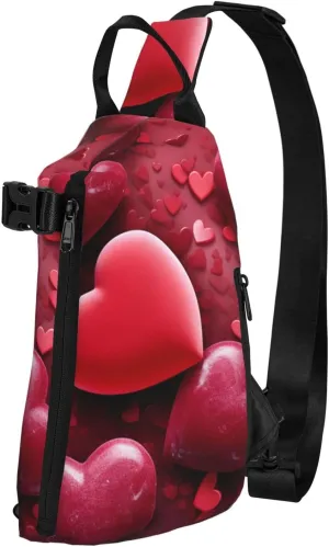 Sling Bag for Women Men Shoulder Bag Vintage Blue Wood Chest Bag Travel Fanny Pack Lightweight Casual Daypack, Valentines Love Hearts, One Size