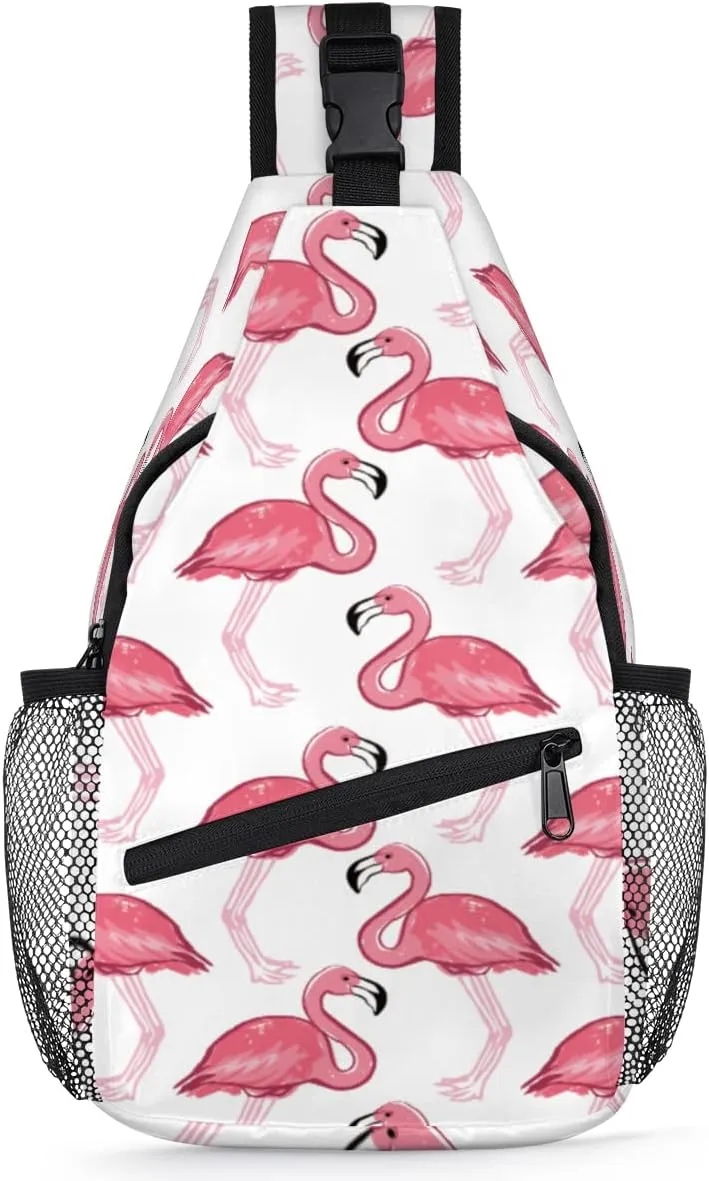 Sling Bag for Women, Mini Crossbody Shoulder Chest Small Backpack for Travel Hiking (Pink Flamingo)
