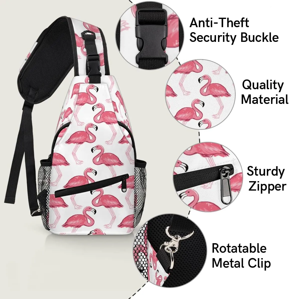 Sling Bag for Women, Mini Crossbody Shoulder Chest Small Backpack for Travel Hiking (Pink Flamingo)