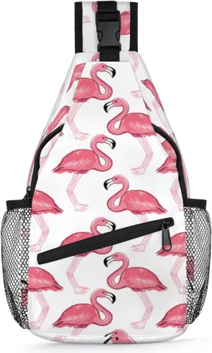 Sling Bag for Women, Mini Crossbody Shoulder Chest Small Backpack for Travel Hiking (Pink Flamingo)