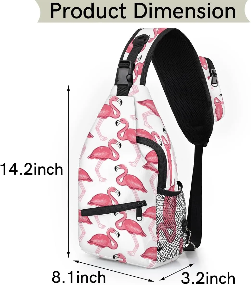 Sling Bag for Women, Mini Crossbody Shoulder Chest Small Backpack for Travel Hiking (Pink Flamingo)