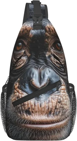 Sling Bag Gorilla Print Crossbody Chest Backpack for Men and Women, Lightweight 3D Animal Gorilla Face Design Crossbody Backpack Travel Hiking Gym Daypack Shoulder Bag for Cycling