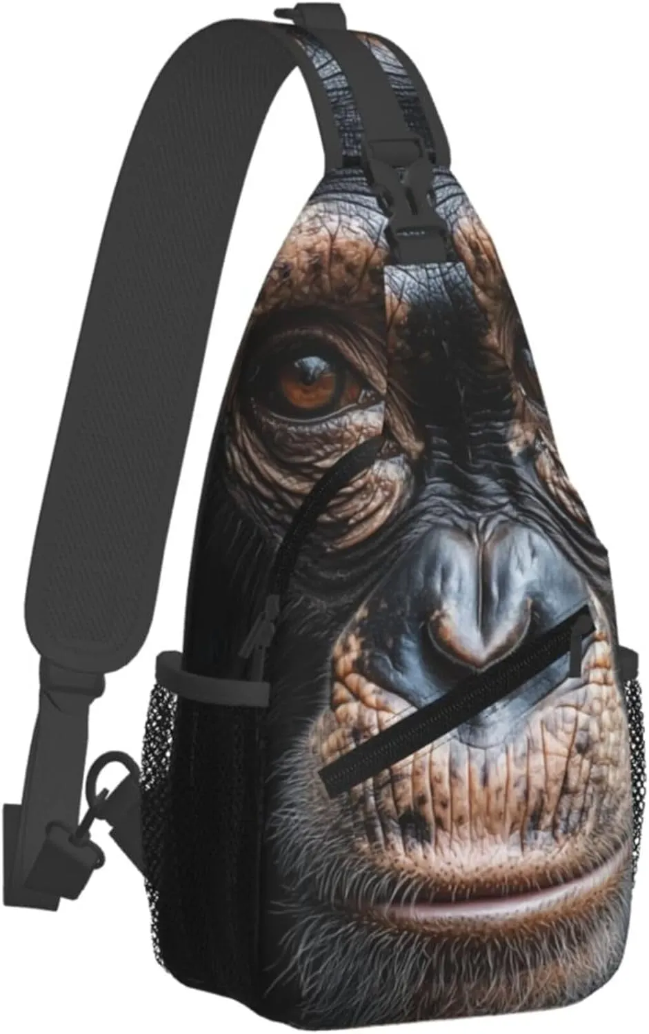 Sling Bag Gorilla Print Crossbody Chest Backpack for Men and Women, Lightweight 3D Animal Gorilla Face Design Crossbody Backpack Travel Hiking Gym Daypack Shoulder Bag for Cycling