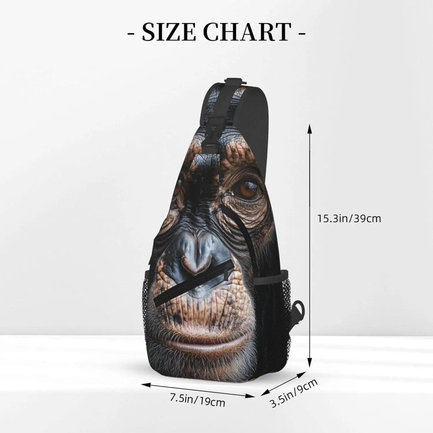 Sling Bag Gorilla Print Crossbody Chest Backpack for Men and Women, Lightweight 3D Animal Gorilla Face Design Crossbody Backpack Travel Hiking Gym Daypack Shoulder Bag for Cycling