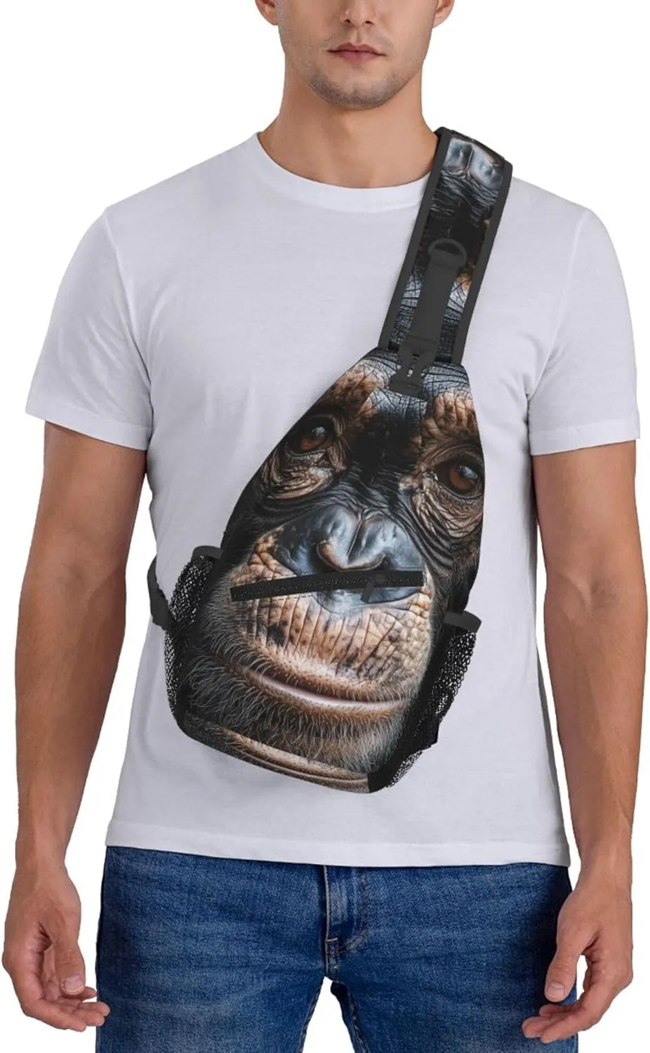 Sling Bag Gorilla Print Crossbody Chest Backpack for Men and Women, Lightweight 3D Animal Gorilla Face Design Crossbody Backpack Travel Hiking Gym Daypack Shoulder Bag for Cycling