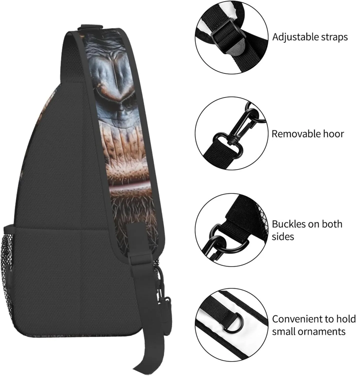 Sling Bag Gorilla Print Crossbody Chest Backpack for Men and Women, Lightweight 3D Animal Gorilla Face Design Crossbody Backpack Travel Hiking Gym Daypack Shoulder Bag for Cycling