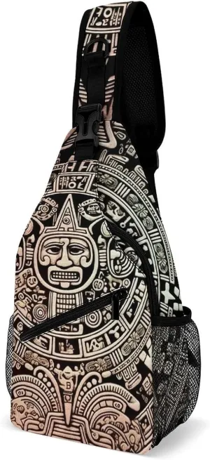 Sling Bag Mayan Calendar End Of The World Printed Crossbody Backpack for Men Women Sling Backpack Hiking Daypack Multipurpose Cross Body Chest Bag Multi-Pocket Design