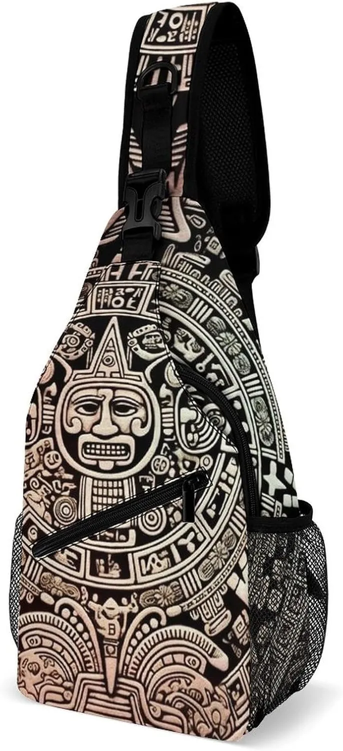 Sling Bag Mayan Calendar End Of The World Printed Crossbody Backpack for Men Women Sling Backpack Hiking Daypack Multipurpose Cross Body Chest Bag Multi-Pocket Design
