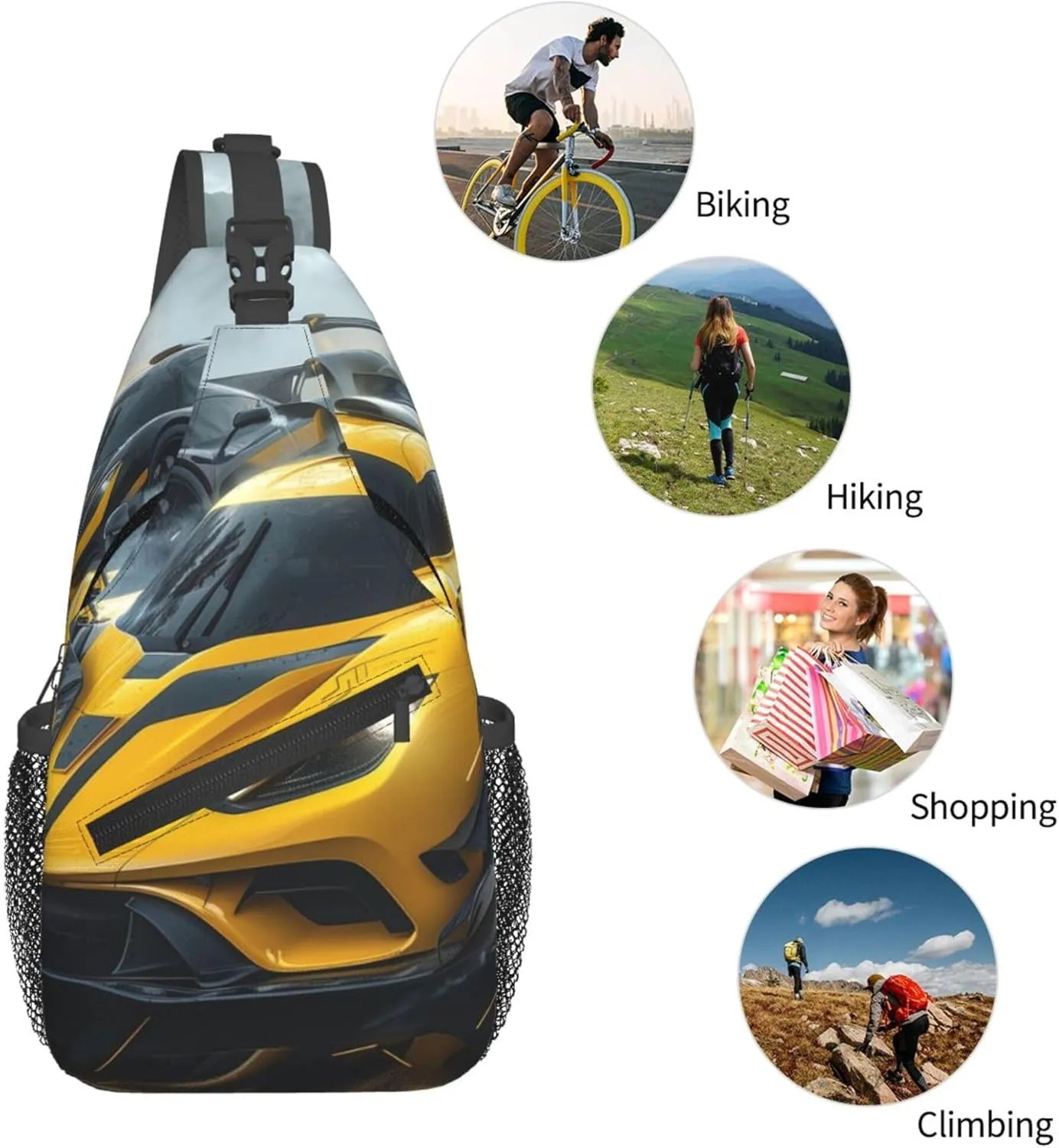 Sling Bag Race Car Print Crossbody Chest Backpack for Men and Women Lightweight Travel Hiking Gym Daypack Shoulder Bag for Cycling