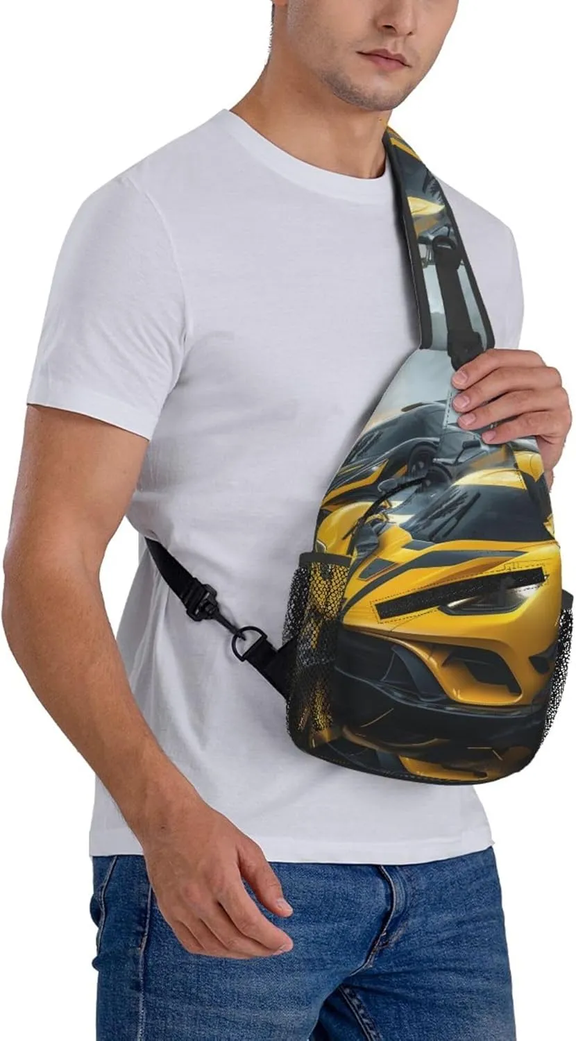 Sling Bag Race Car Print Crossbody Chest Backpack for Men and Women Lightweight Travel Hiking Gym Daypack Shoulder Bag for Cycling