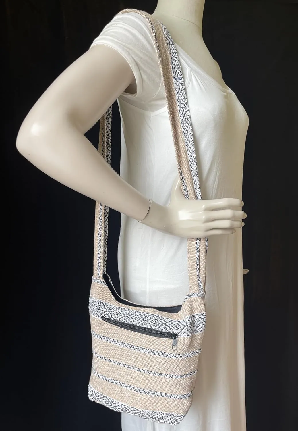 Small Aztec Messenger Bag - Handmade Woven Hippie Hobo Shoulder Handbag - Ikat Tribal Sling Purse for Women
