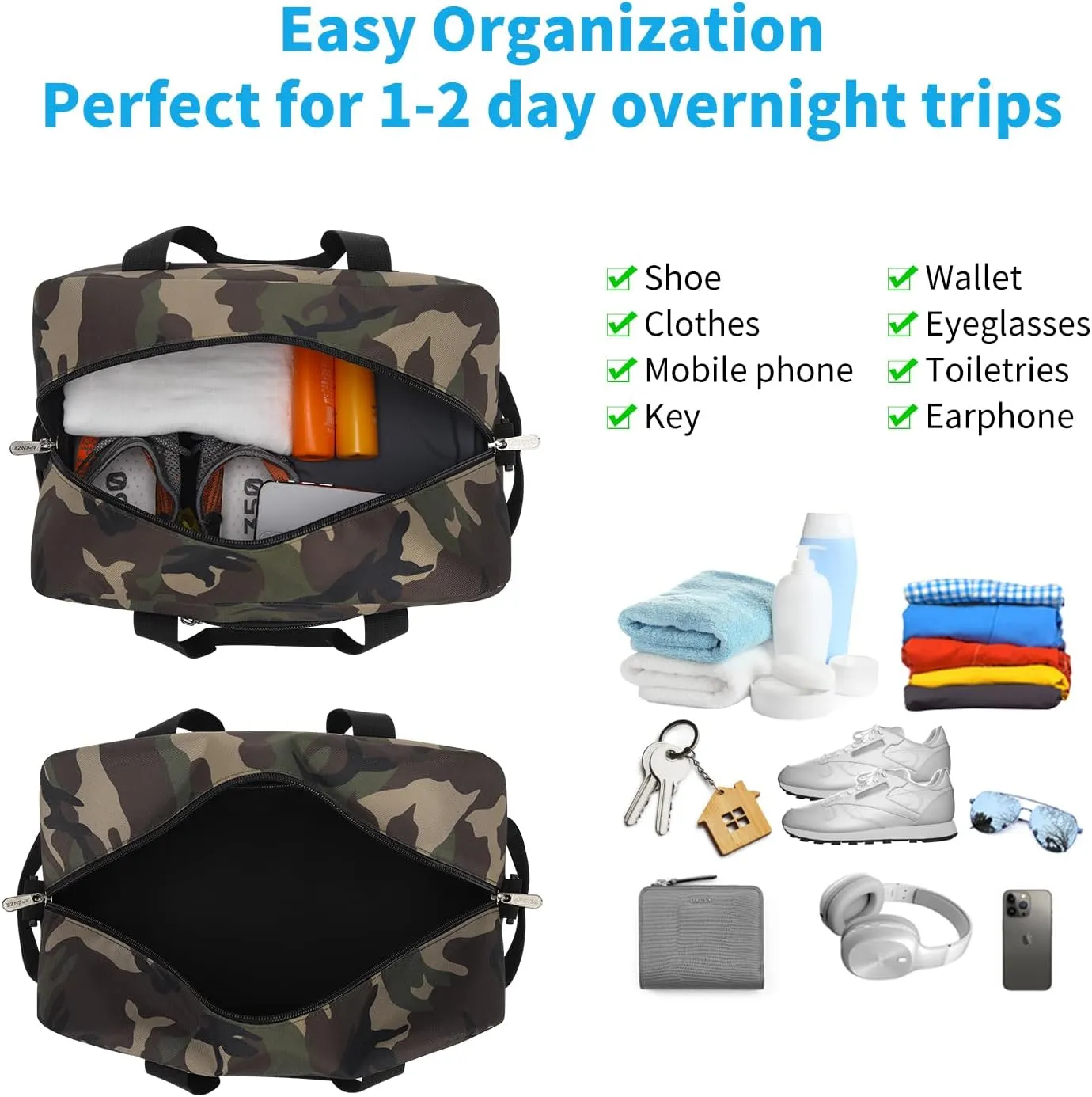 Small Gym Bag 14 inch lightweight Carry On Mini Duffel Bag for Travel Sport - Camouflage