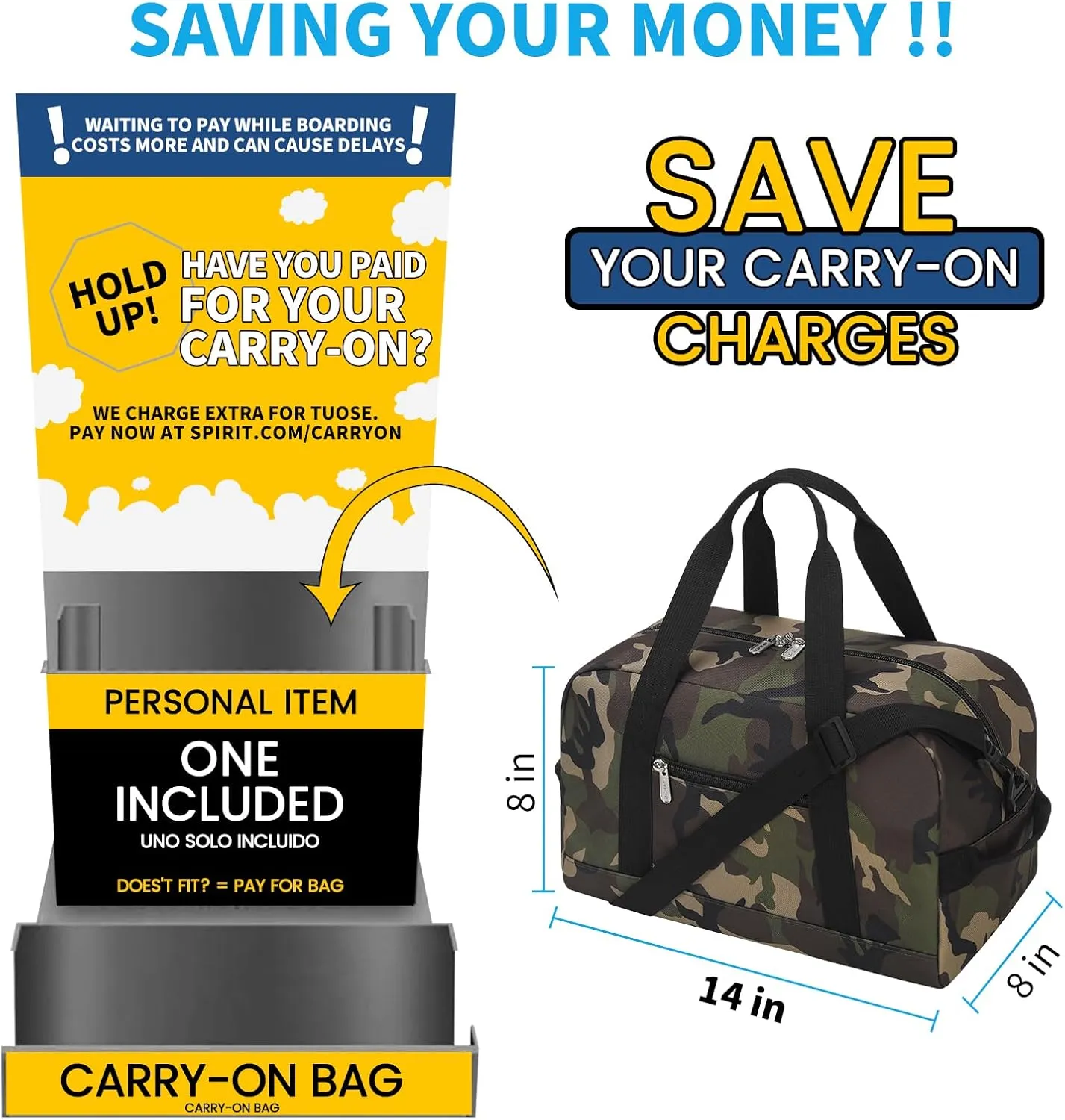 Small Gym Bag 14 inch lightweight Carry On Mini Duffel Bag for Travel Sport - Camouflage