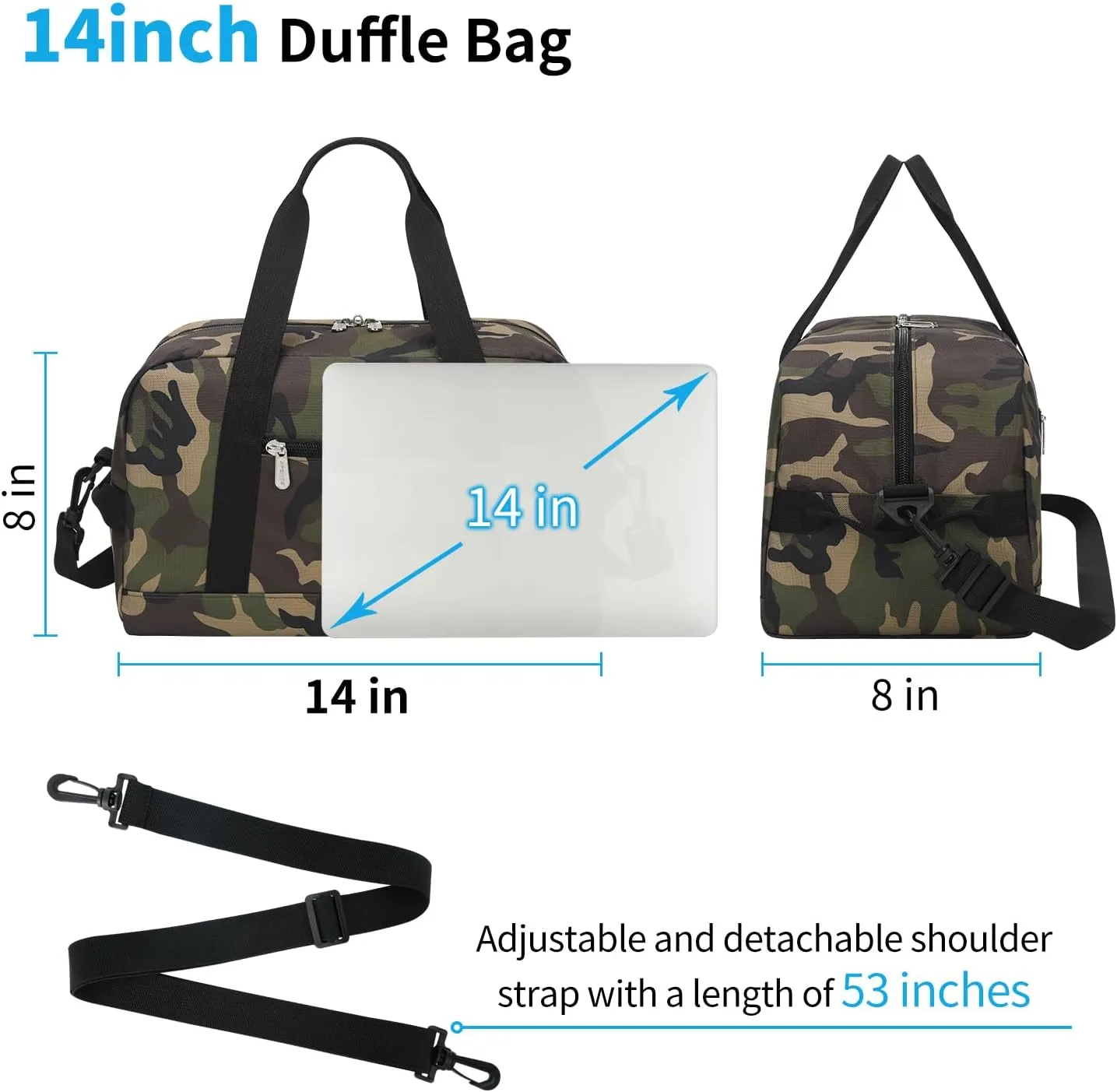 Small Gym Bag 14 inch lightweight Carry On Mini Duffel Bag for Travel Sport - Camouflage