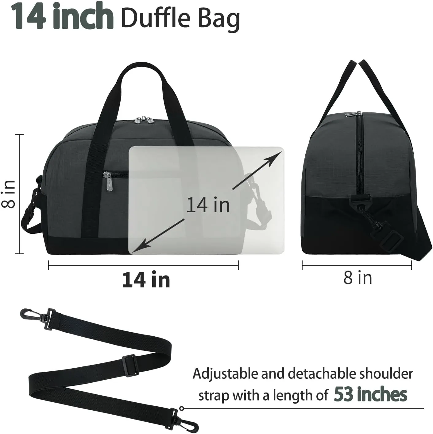 Small Gym Bag 14 inch lightweight Carry On Mini Duffel Bag for Travel Sport - Dark Grey