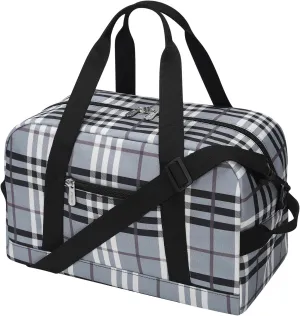 Small Gym Bag 14 inch lightweight Carry On Mini Duffel Bag for Travel Sport - Gray white plaid