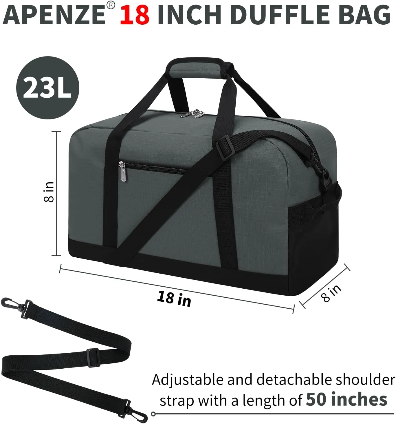 Small Gym Bag 18 inch Carry On Duffel Bag for Weekender Travel - Dark Grey